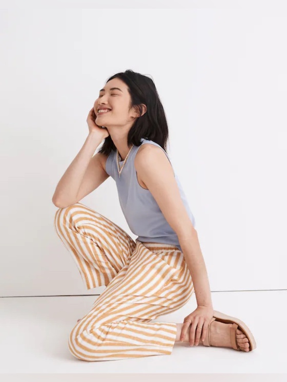 Madewell Pants Womens Xs Huston Pull On Striped Cotton Linen Blend Yellow White